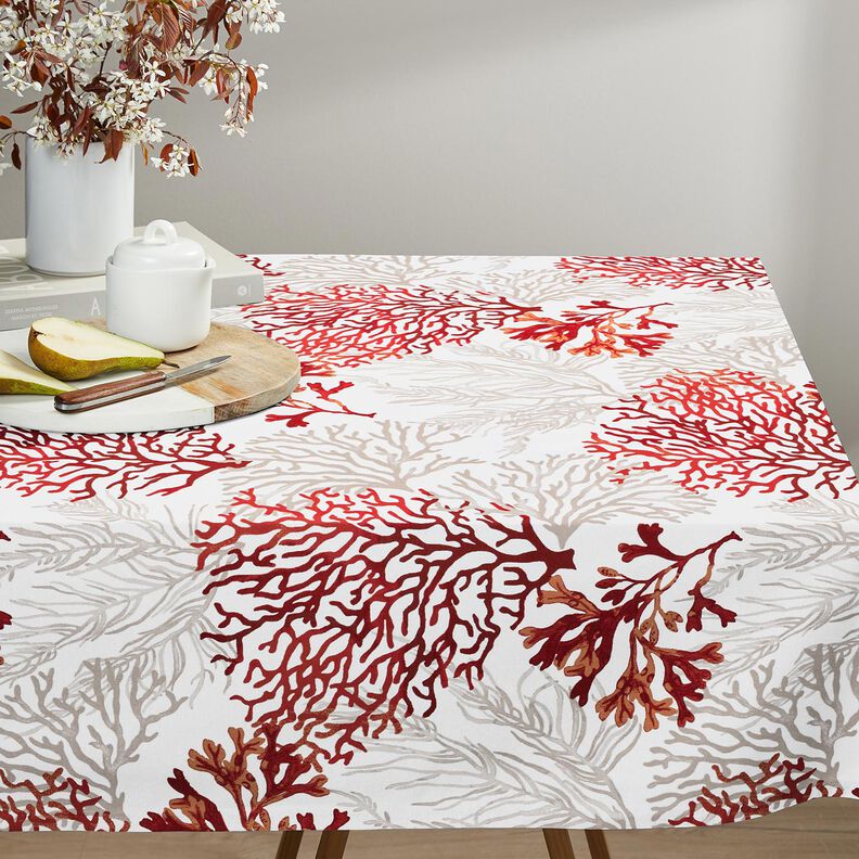 Bomuldsstof Cretonne store koraller – hvid/ferskenorange,  image number 6