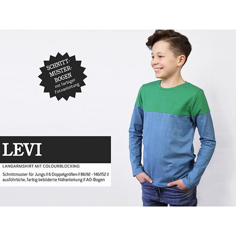 LEVI - langærmet skjorte med colourblocking, Studio Schnittreif  | 86 - 152,  image number 1