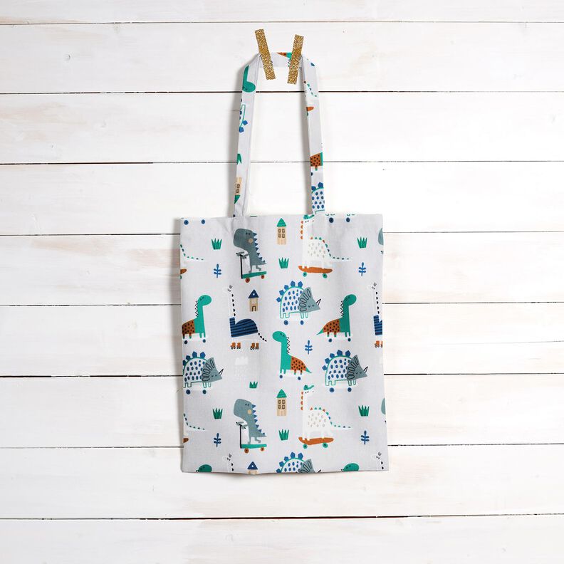 Dekorationsstof Halvpanama skater-dinosaurer – sølvgrå/pebermynte,  image number 8