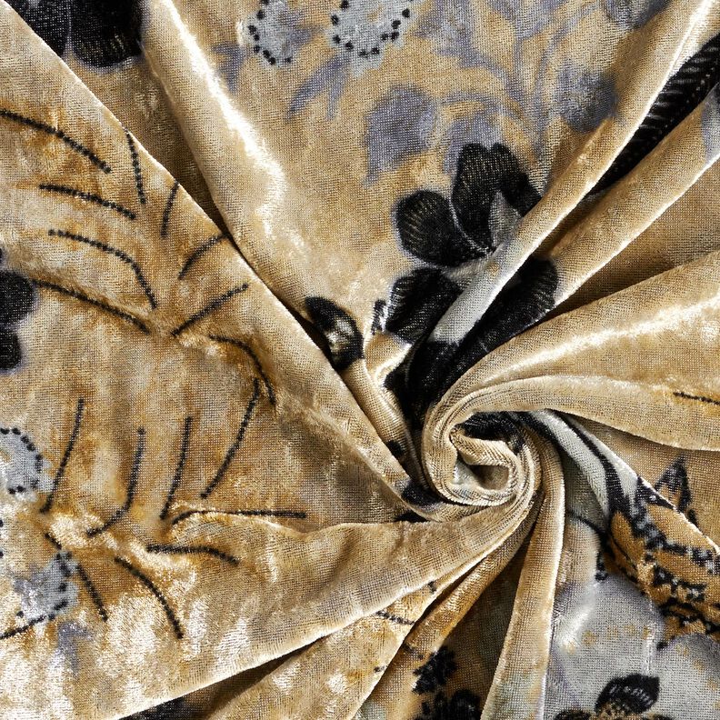 Nervøst velour antikke blomster – blågrå/sort,  image number 3