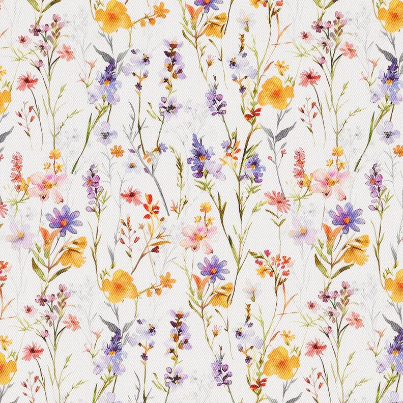 Dekorationsstof Bomuldskiper vilde blomster – elfenben/lilla,  image number 1