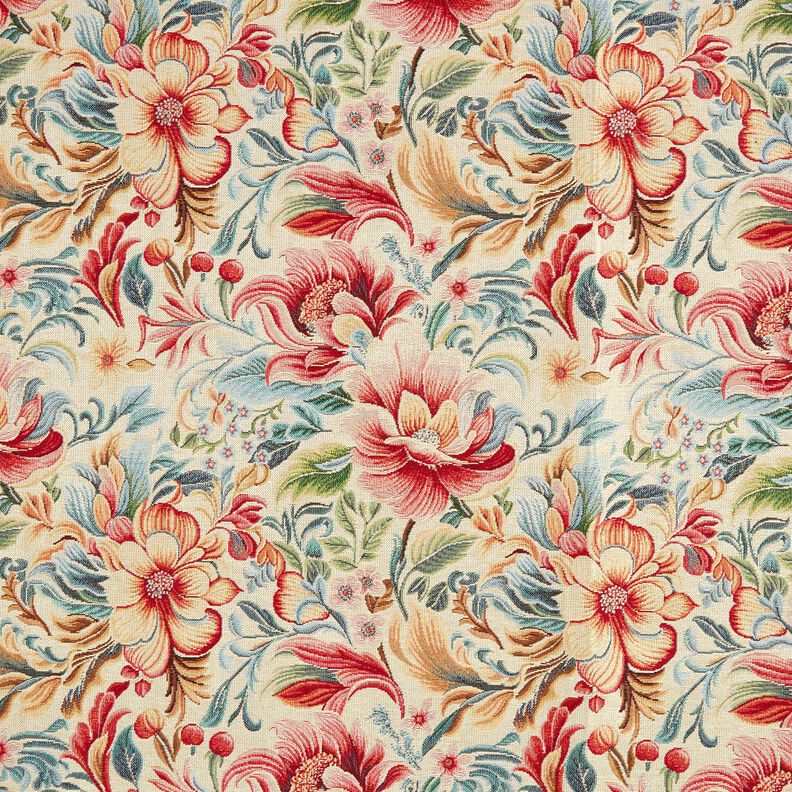 Dekorationsstof Gobelin skønne blomster – lysebeige/rød,  image number 1