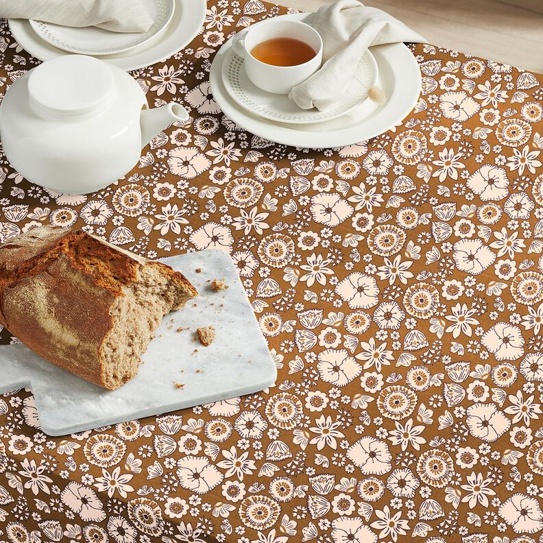 Bomuldsstof Cretonne retro-blomster – olivengrøn/rosé,  image number 5