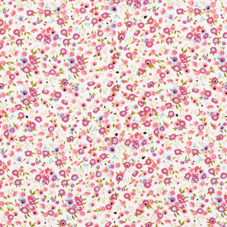 Bomuldspoplin millefleurs – hvid/pink,  image number 1