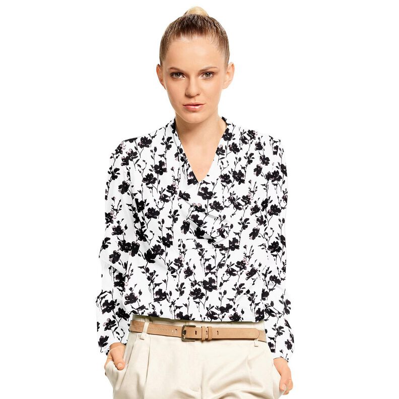 Viskosestof Abstrakt blomstertryk – hvid/sort,  image number 5