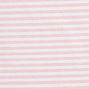 Bomuldsstof Cretonne afslappede striber – lys rosa/hvid, 