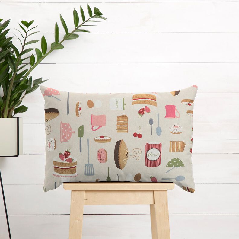 Dekorationsstof Halvpanama kager og tærter – lysebeige/rosa,  image number 7