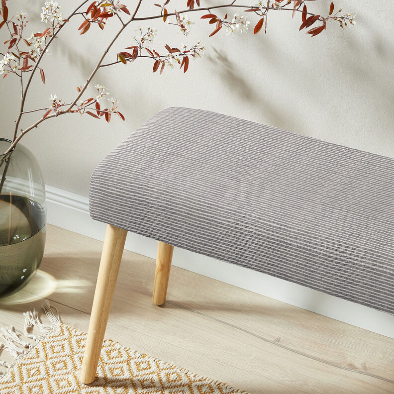 Dekorationsstof Halvpanama subtile striber – natur/natblå,  image number 8