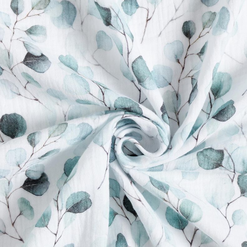 Musselin/Dobbelt-Crincle stof Akvarel eukalyptusranker Digitaltryk – hvid,  image number 3