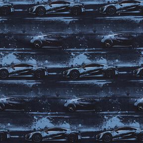 Bomuldsjersey racerbil Digitaltryk – sort-blå, 