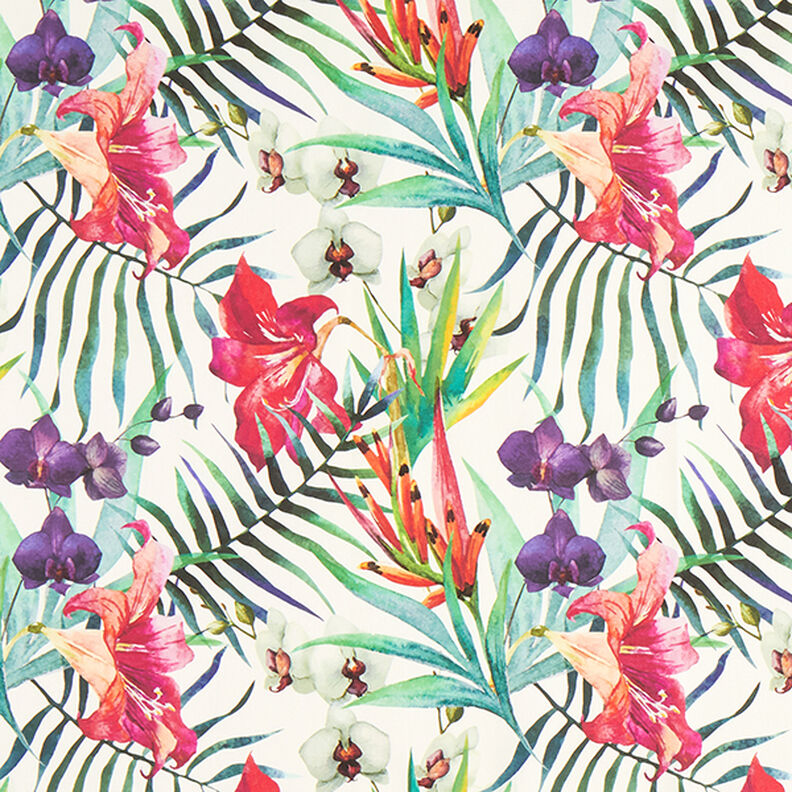 Outdoorstof Canvas Eksotiske blomster – hvid/grøn,  image number 1