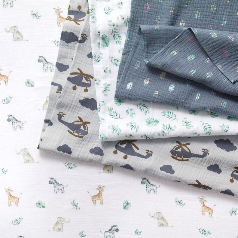 GOTS Musselin/Dobbelt-Crincle stof Jungleblade | by Poppy – hvid/lys mint,  image number 5