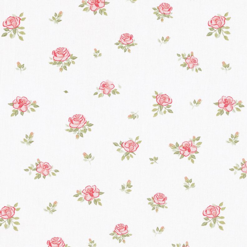 Bomuldspoplin fine roser – rød/hvid,  image number 1