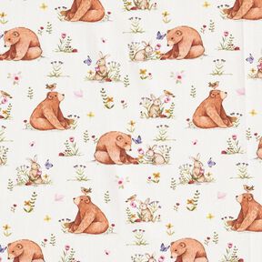 Bomuldspoplin Hare og bjørn Digitaltryk – elfenben, 