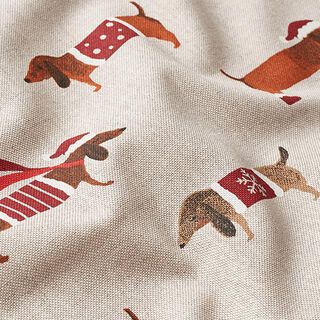Dekorationsstof Halvpanama Julegravhund – rød, 