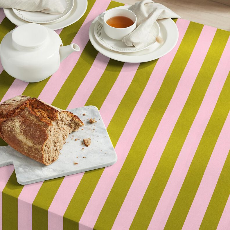 Dekorationsstof Canvas glade striber – rosa/mosgrøn,  image number 6