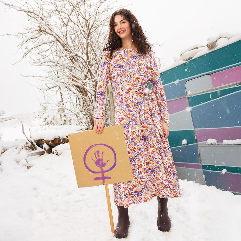 Viskosejersey blomster og ornamenter | Katia Fabrics – creme/lavendel,  image number 5