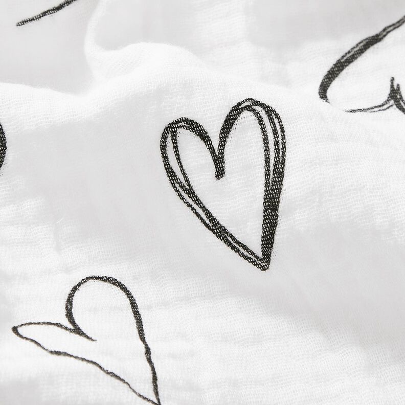 Musselin/Dobbelt-Crincle stof Skrible-hjerter – elfenben,  image number 2