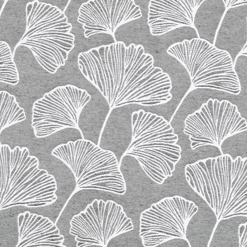 Dekorationsstof Jacquard stor ginkgo – granit/elfenben,  image number 1