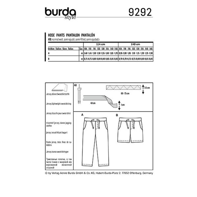 Bukser, Burda 9292 | 104-146,  image number 9