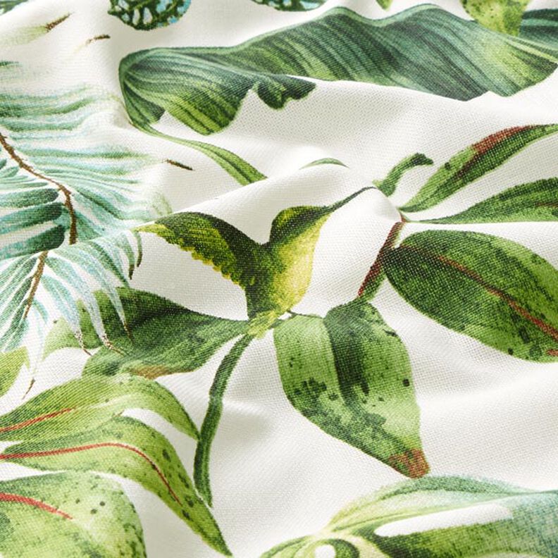 Dekorationsstof Halvpanama eksotiske blade – grøn/hvid,  image number 2