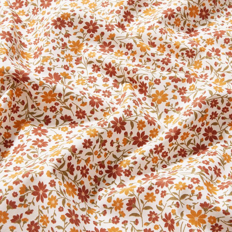 Bomuldspoplin Efterårsblomster – hvid/bourgogne-farvet,  image number 2