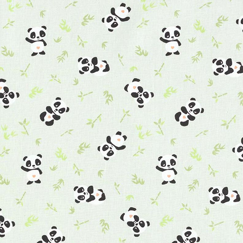 Bomuldsstof Cretonne nuttede panda – grøn,  image number 1