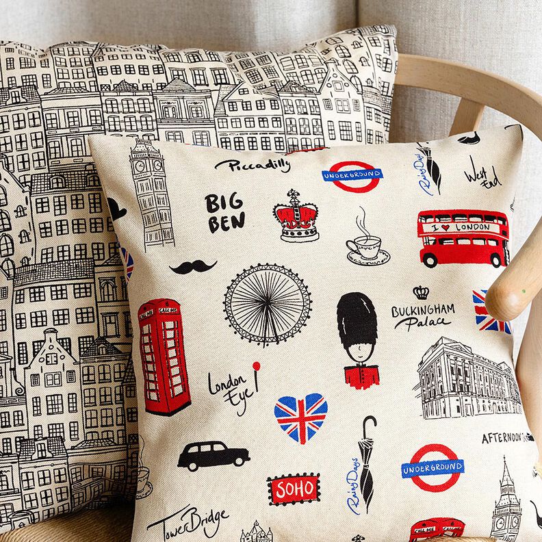 Dekorationsstof Halvpanama byhuse – natur/sort,  image number 6