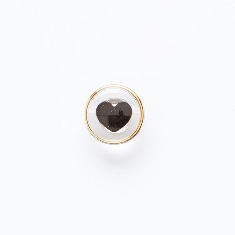 Øskenknap hjerte med guldfarvet kant [ Ø 11 mm ] – sort/guld,  image number 1