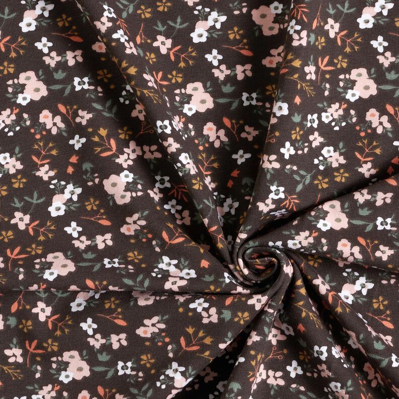 Bomuldsjersey Millefleurs – sortbrun,  image number 3
