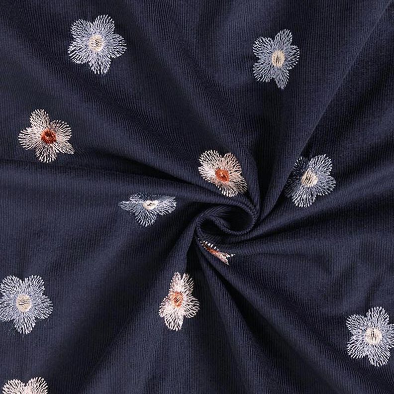 Babyfløjl broderede blomster – natblå,  image number 3
