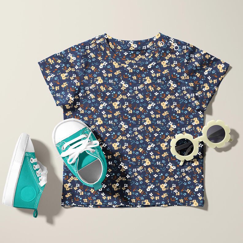 Bomuldsjersey Millefleurs – natblå,  image number 5