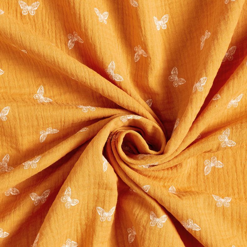 Musselin/Dobbelt-Crincle stof fine sommerfugle – karrygul,  image number 3