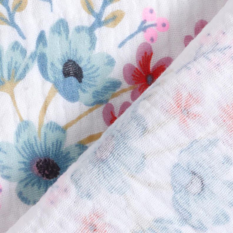 Musselin/Dobbelt-Crincle stof Forårsblomster med tulipaner – hvid/orange,  image number 4