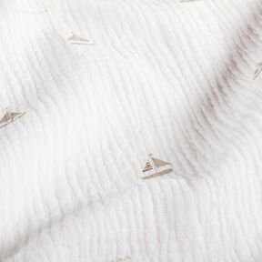 Musselin/Dobbelt-Crincle stof små sejlbåde – uldhvid/natur, 