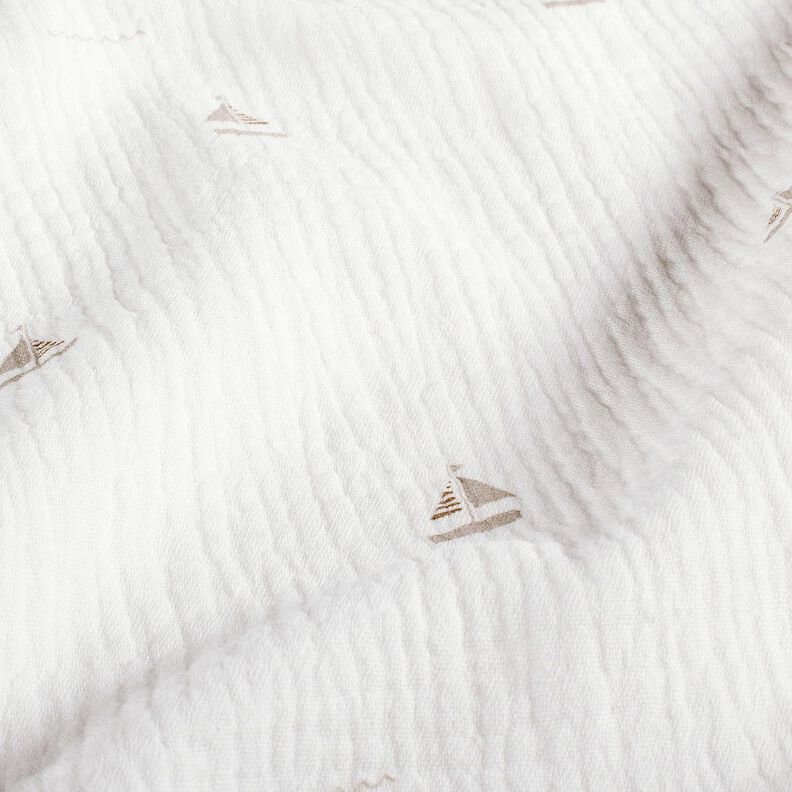 Musselin/Dobbelt-Crincle stof små sejlbåde – uldhvid/natur,  image number 2