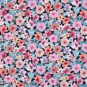 Bomuldspoplin blomster | Poppy Fabrics – sort-blå, 