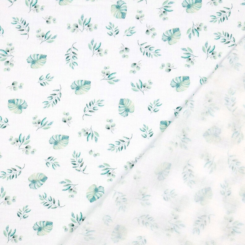 GOTS Musselin/Dobbelt-Crincle stof Jungleblade | by Poppy – hvid/lys mint,  image number 4