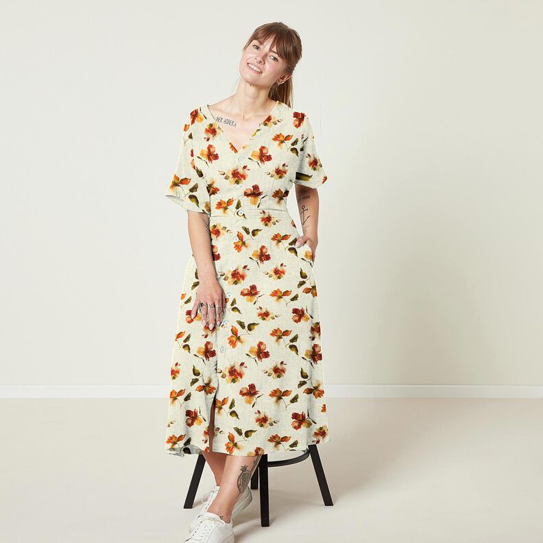 Viskose-hør-miks akvarelblomster – natur/terracotta,  image number 5