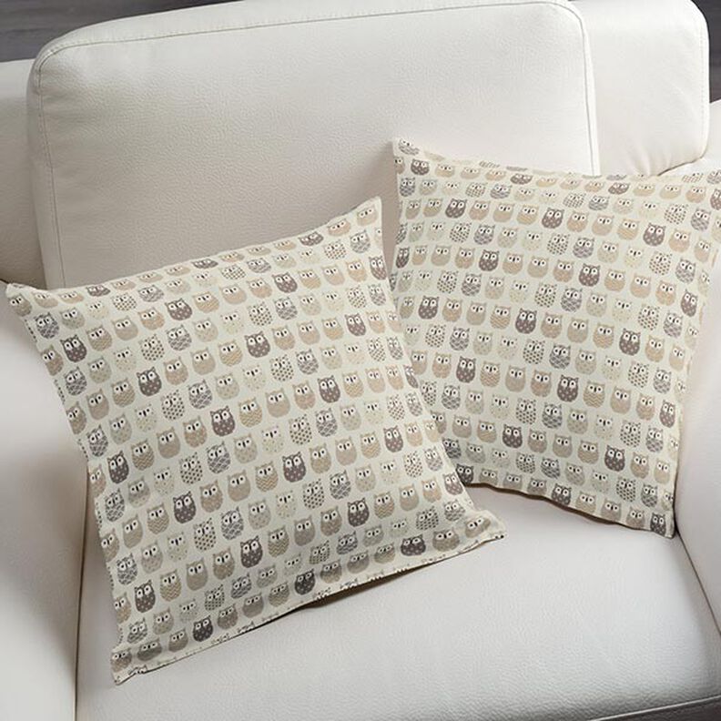 Bomuldsstof Cretonne ugle – creme/grå,  image number 5