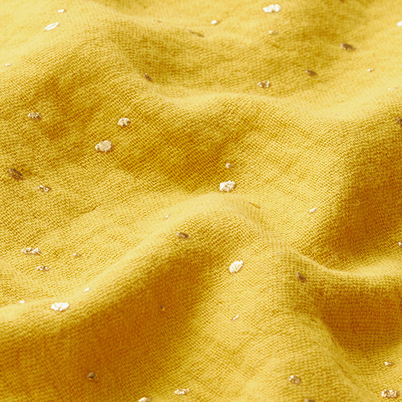 Bomuld musselin spredte guldklatter – karry/guld,  image number 2