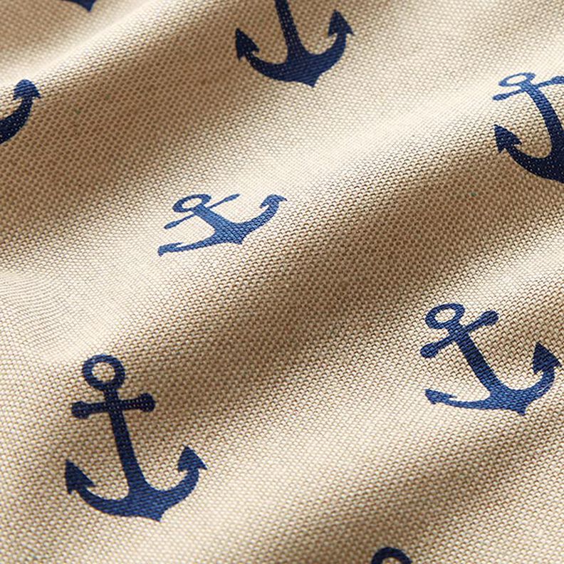 Dekorationsstof Halvpanama Anker – marineblå/natur,  image number 2