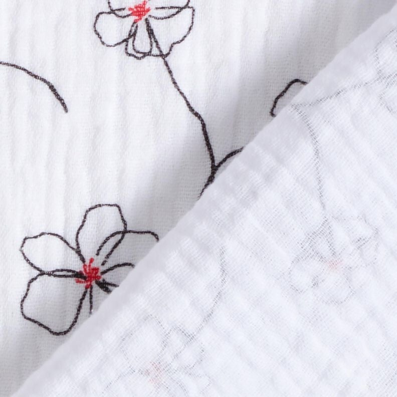 Musselin/Dobbelt-Crincle stof Malede valmuer – hvid/sort,  image number 4