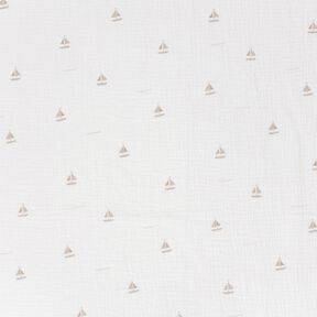 Musselin/Dobbelt-Crincle stof små sejlbåde – uldhvid/natur, 