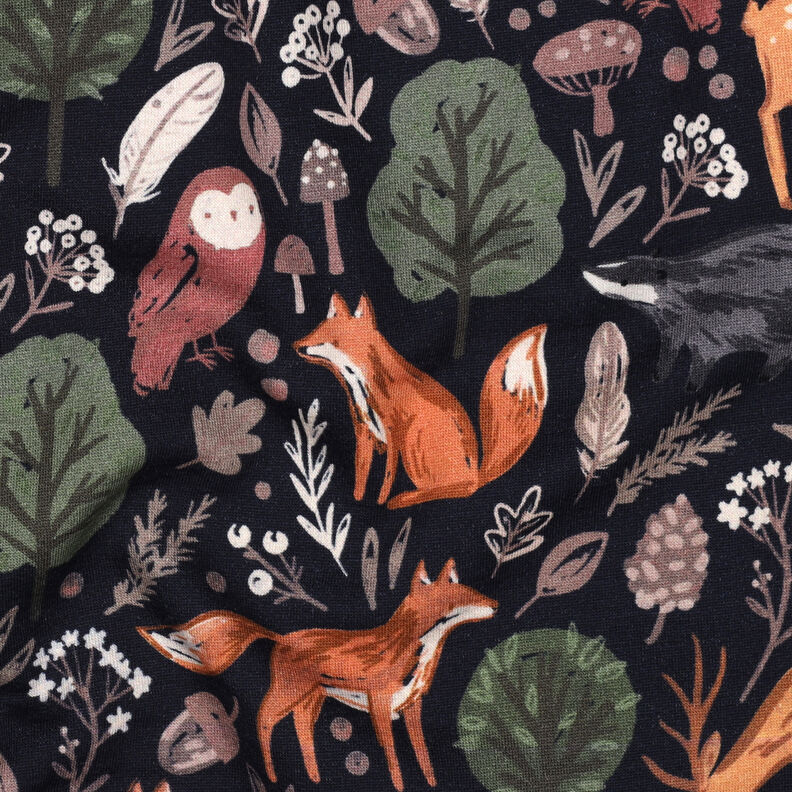 Sweatshirt lodden dyr i skoven Digitaltryk | Poppy Fabrics – natblå,  image number 2