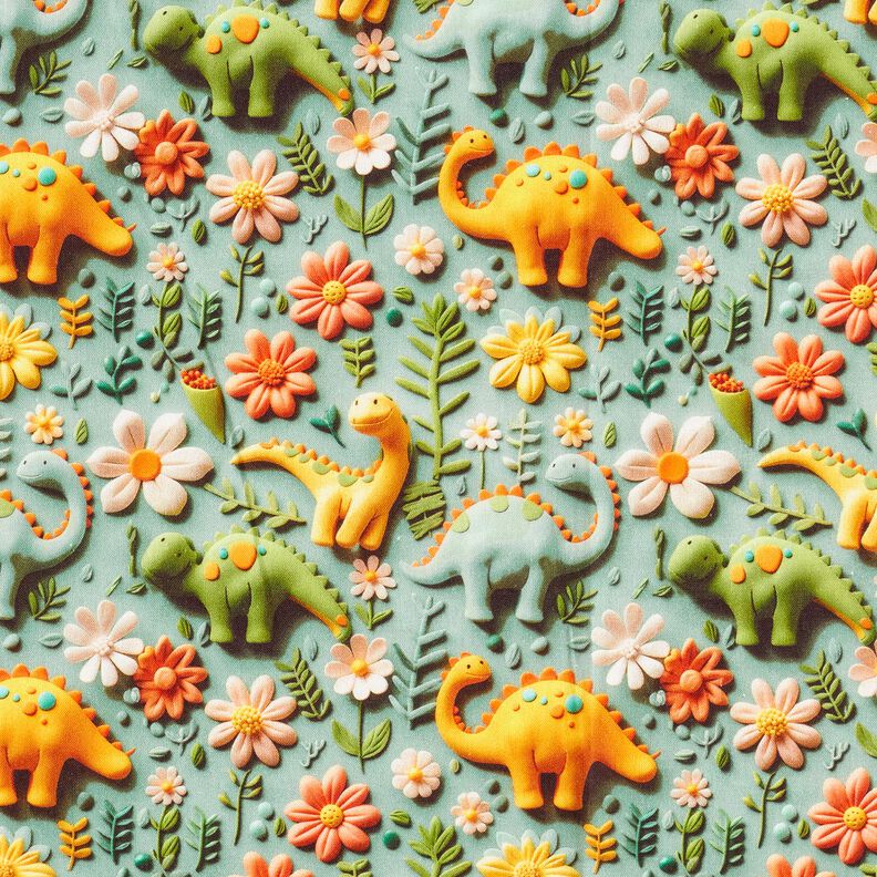 Bomuldspoplin modellervoks-dinosaurusser Digitaltryk – reed,  image number 1