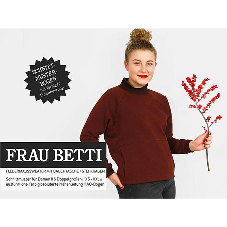 FRAU BETTI Flagermus-sweater med mavelomme og opretstående krave | Studio klippeklar | XS-XXL,  image number 1