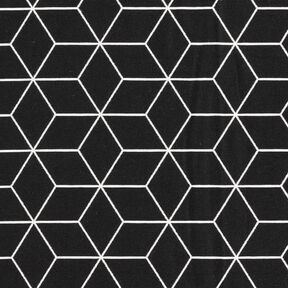 Dekorationsstof Jacquard moderne terninger – sort/elfenben, 