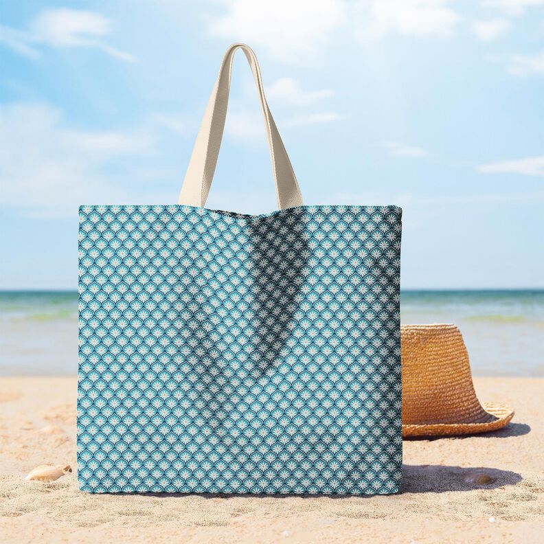 Imprægneret voksdug blomsterfliser – aquablå/hvid,  image number 7