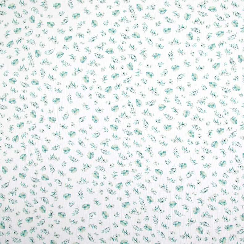 GOTS Musselin/Dobbelt-Crincle stof Jungleblade | by Poppy – hvid/lys mint,  image number 1